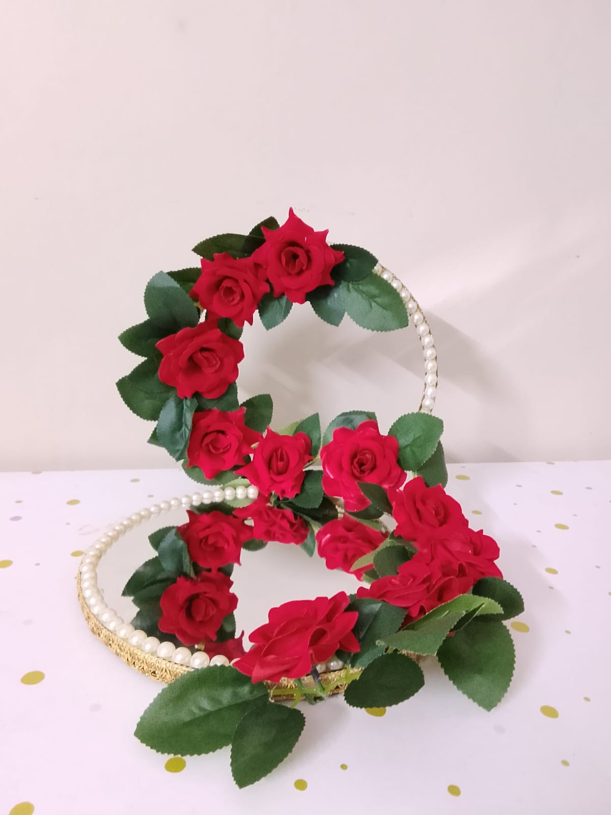 Double Ring Floral Mirror Tray – Red Rose Theme