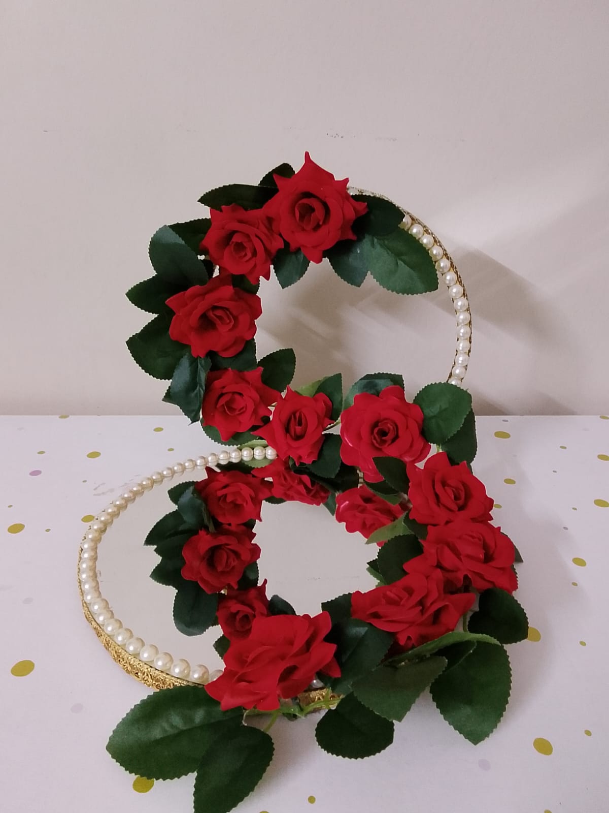 Double Ring Floral Mirror Tray – Red Rose Theme