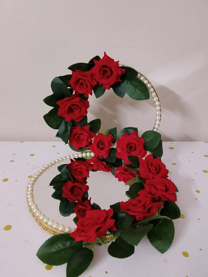 Double Ring Floral Mirror Tray – Red Rose Theme