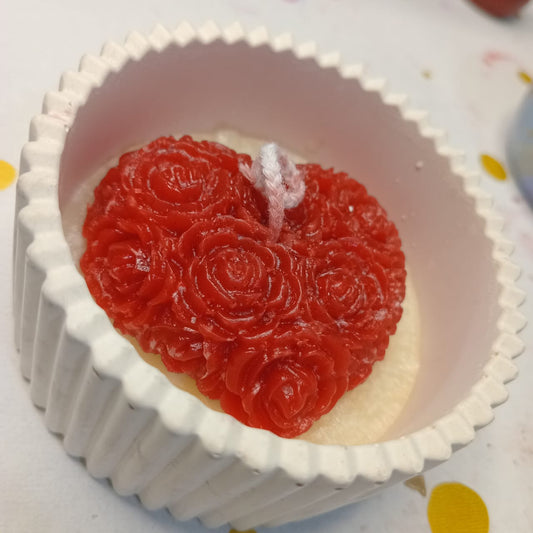Heart Rose Mold Soy Wax Candle in Ceramic Jar – Romantic Elegance by WickLit2025