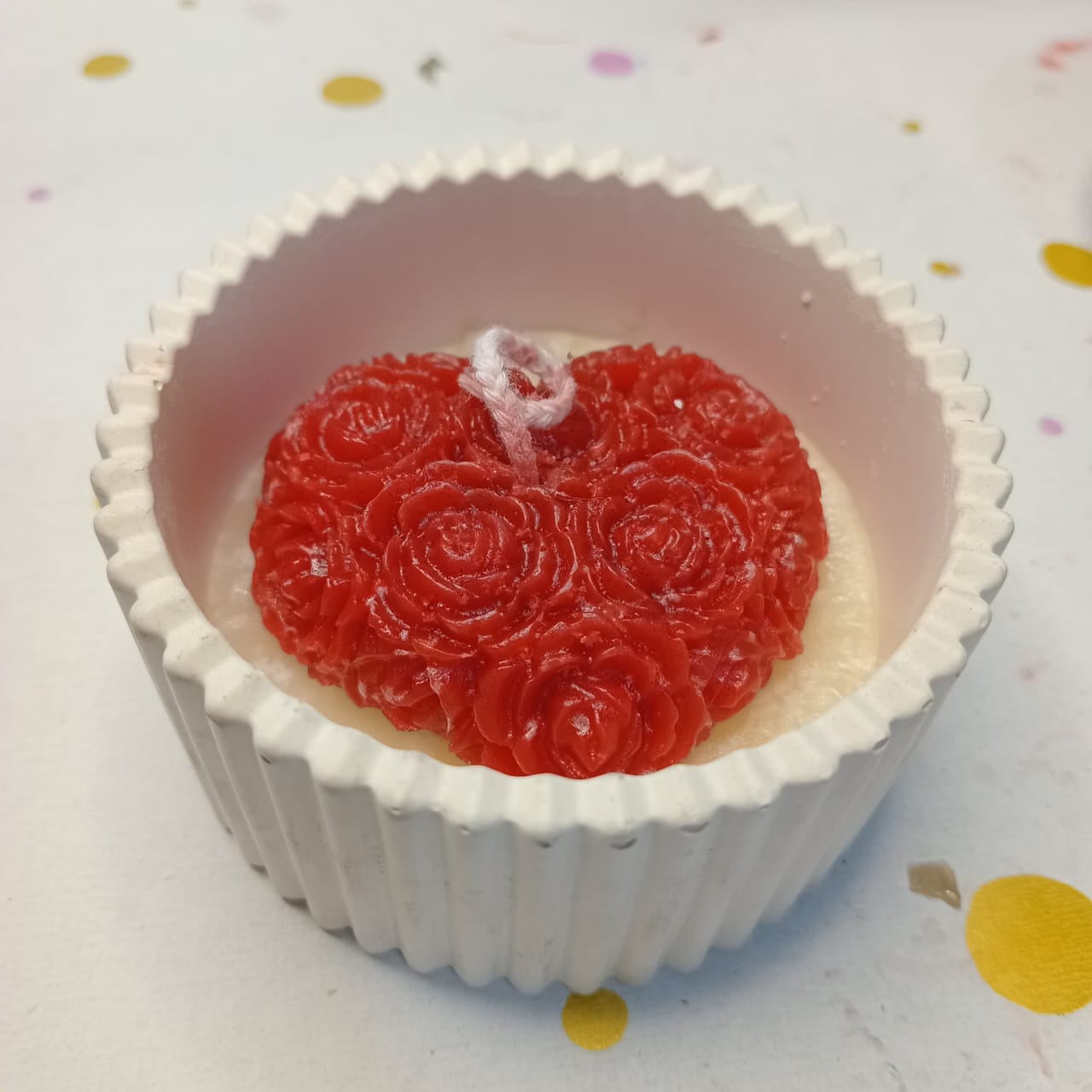 Heart Rose Mold Soy Wax Candle in Ceramic Jar – Romantic Elegance by WickLit2025