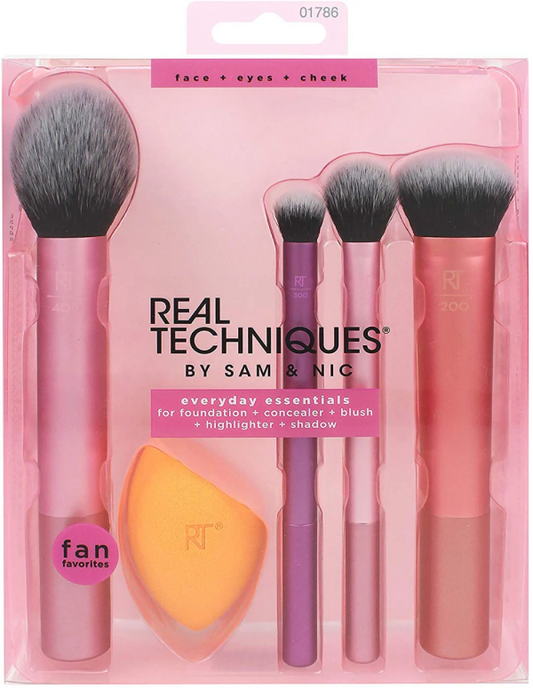 Real Techniques Everyday Essentials Makeup Brush Set With Miracle Complexion Sponge – Face, Eye & Cheek Kit